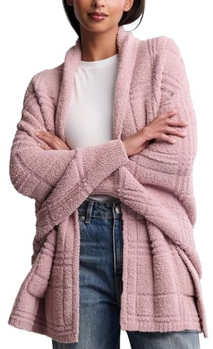 Songling Women's Fuzzy Wearable Blanket Plush Wrap Shawl Fashion Open Front Cardigans Tonal Plaid Poncho Cape for Adults(Pink,One Size)