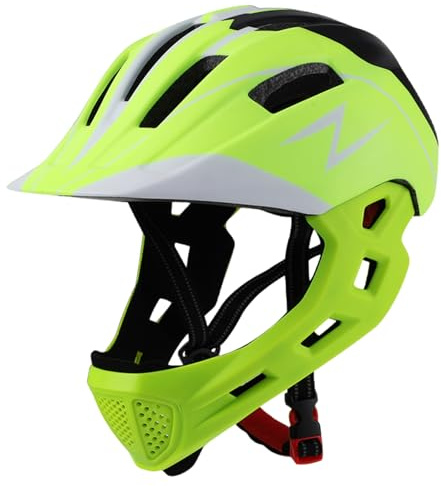 Bemonew Bike Helmets for Kids 8-14, Full Face Kids Bike Helmet with Adjustable Strap, Breathable BMX Helmet with Light for Balance, Skateboard, and Motorbike