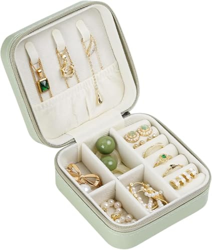 Viktauy Travel Jewelry Case, Mini Travel Jewelry Box, Jewelry Organizer Case, Portable Small Jewelry Organizer Storage Boxes - Best Gift for Women Girls (Green)