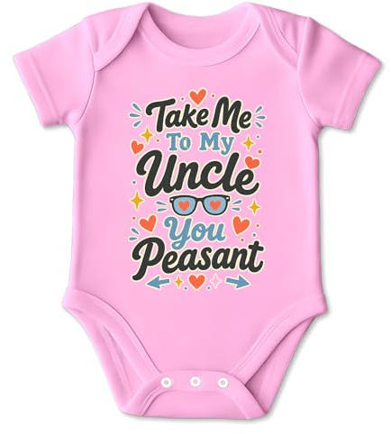 PIXPRINT Baby Bodysuit Take Me To My Uncle Cheeky Graphic Short Sleeve Cotton Onesie for Newborns Playful Heart Sunglasses Colourful Print Poppers Easycare - Girls