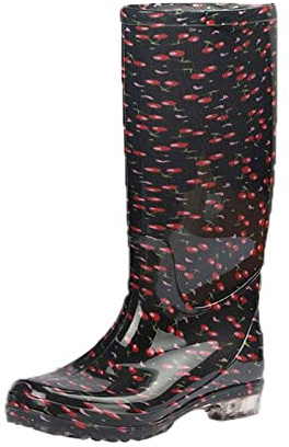 Generisch Botas de goma para mujer, medias altas, ligeras, botas de goma para mujer, caña alta, con tacón, botas de lluvia antideslizantes, impermeables, resistentes al desgaste, zapatos de agua, F