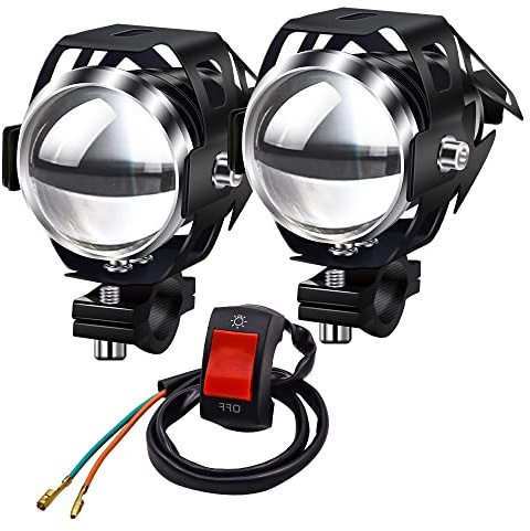 Biqing Faretti LED Moto,U5 12V 24V Fari Moto LED Faretto Anteriore fendinebbia Fari Supplementari per moto con Switch 125W 3000LM per Moto Auto Bici Camion Barca