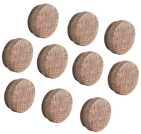 Gedotec Loch-Abdeckungen universal Abdeckkappen Holz für Blind-Bohrung Ø 15 mm | Massivholz Eiche naturbelassen | Gesamt Ø 17 mm | Kappen rund zum Eindrücken | 20 Stück - Lochkappen für Möbel