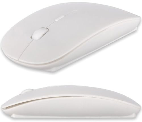 REALMAX® Wireless Mini Ultra-thin USB Cordless with Optical Mouse Scroll Wheel for Gaming Windows Computer PC Laptop Macbook Pro iMac Travel Mouse (White)