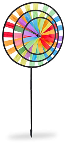 Relaxdays 2 x Windrad, Gartenstecker im Regenbogen Design, Kinder, für Balkon oder Terrasse, HxBxT: 73,5 x 35,5 x 15 cm, bunt