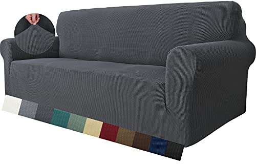 MAXIJIN Super Stretch Couch Cover for 3 Seater Couch, 1-Piece Universal Sofa Covers Living Room Jacquard Spandex Furniture Protector Dogs Pet Friendly Fitted Couch Slipcover (3 Seater, Grey)