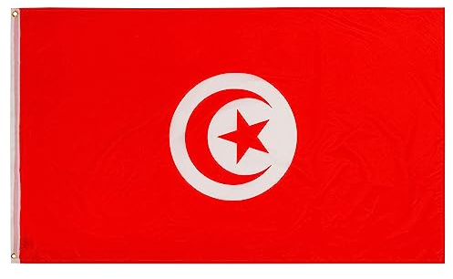 PHENO FLAGS Tunesien Flagge 90x150cm - wetterbeständige Fahne mit Messingösen, 100% Polyester, robuste Doppelnaht & in lebendigen Farben - ideal für Flaggen-Liebhaber