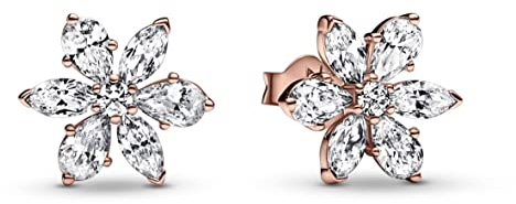 Pandora Timeless Sparkling Herbarium cluster 14k rose-gold plated unique metal blend stud earrings with clear cubic zirconia
