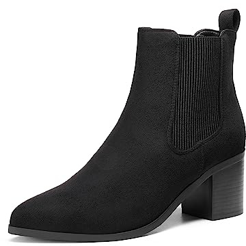 DREAM PAIRS Women's Retro Elastic Chelsea Ankle Boots Fashion Low Chunky Block Heel Pointed Toe Fall Heeled Booties Shoes,Size 9,Black-Suede,SDAB2314W