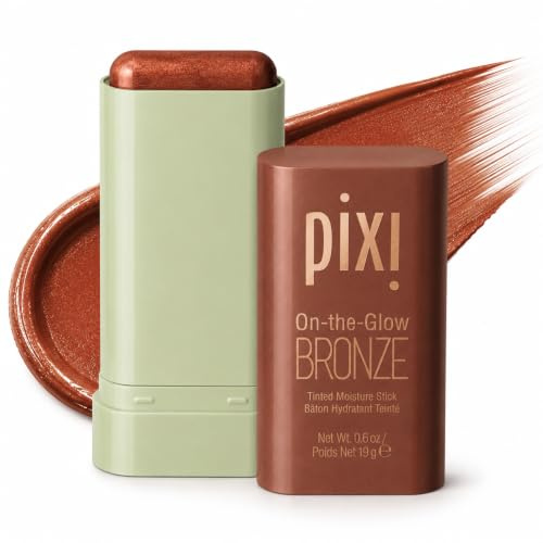 Pixi On-the-Glow Bronze - BeachGlow, Hydrating Tinted Moisture Bronzer Stick with Ginseng, Aloe Vera & Fruit Extracts, For Cheeks & Lips, 19g / 0.6oz, Paraben-Free