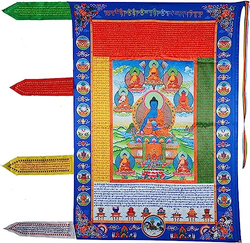 Buddhistische Gebetsfahnen, tibetische Gebetsfahnen/Meditation, Zen-Heimdekoration, for den Außenbereich, hängende goldene Flaggen, tibetische Dekorationen for die Wand, hängende Meditationsdekoration