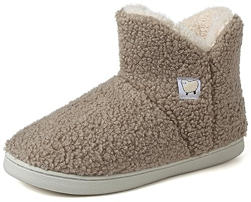 VTASQ Pantofole da Casa Donna Uomo Pantofole a Stivaletto Invernali Peluche Calde Morbido Comode Memory Foam Slippers Cotone Scarpe Casa Indoor Antiscivolo Ciabatte Beige 40/41 EU