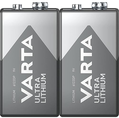 VARTA Pilas Pila de Bloque 9V de Litio, Paquete de 2, Ultra Lithium, Alto Rendimiento para detectores de Incendios, detectores de Humo, cámaras Digitales