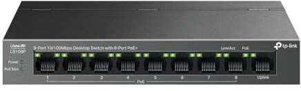 TP-Link 9-Port 10/100Mbps Desktop Switch with 8-Port PoE+, Plug and Play, Auto Recovery, Silent Operation (LS109P)
