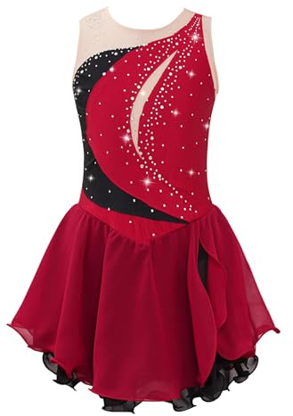 Mallot Patinaje Artistico Niña Vestido Brillante de Danza Ballet sin Mangas A borgoña 11-12 años