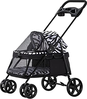 Hundekinderwagen, Buggys für kleine Hunde, Premium-Haustierbuggys für Katzen und Hunde, leichte Hundebuggys, Haustier-Reisebuggy, faltbarer Katzen-/Hundebuggy, Trolley (grau) (Schwarz)