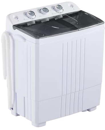 TUKAILAi Twin Tub Washing Machine 6KG Total Capacity 4.5KG Washer 1.5KG Drying, Portable Mini Washing Machine with Timer Control and Drain Pipe, for Apartment Dorms Camp