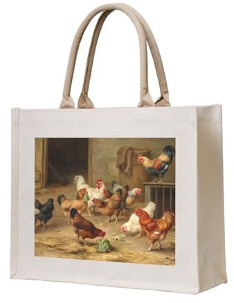 CRJSYCBYB Sac fourre-tout en toile imprimée pour femme Motif poulet rôti, beige, Taille unique