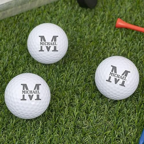 Wanapix | Lot de 3 Balles de Golf Personalisée | Choisissez des Boules Gravées ou Imprimées | Cadeaux Fête des Pères/Anniversaire/Golfeur | Gravée - Initial