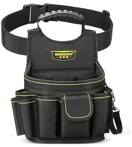 WINHUNT Tool Belt Pouch with 18 Pockets, Tool Pouch Bag with Adjustable Belt, 20.5 x 14 x 33cm, Tools Storage Pouches for Electrician, Carpenter, Black