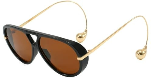 YCXMBH Gafas de Sol ovaladas de piloto de Gran tamaño for Mujer, Montura Grande, lujosas Gafas de Sol Vintage de Doble Haz for Dama, Gafas for Exteriores UV400(C3BlackBrown)