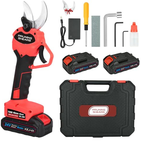 40mm Tijeras de Podar Electricas,con 2x3000mAh Bateria,Tijeras de Podar Bateria Adecuado Para JardineríA, Parques,Arboles Frutales,Bellota,Viñedos