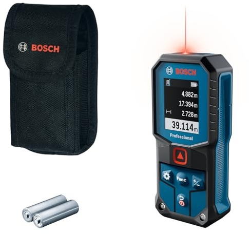 Bosch Professional Laser-Entfernungsmesser GLM 40-31 (IP 65, stoßdämpfendes Gehäuse, 7 Messmodi, automatische Berechnungen für Länge/Fläche/Volumen, helles Farbdisplay, mit Li-Ionen-Akku kompatibel)