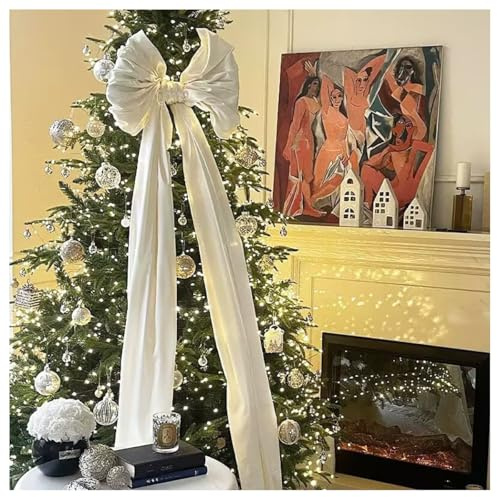 BrightGlow Extra Große Weihnachtsbaumschleife Riesige Festliche Organza-Schleife Satinschleife Weihnachtsdekoration Dekoschleife Riesenschleife für Hochzeit Weihnachtsbaum Geburtstag #Beige 50 X200 CM