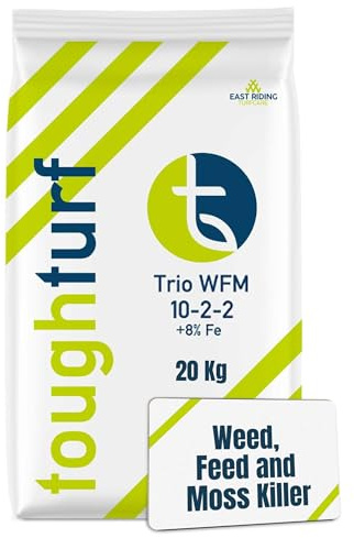 ToughTurf Trio - Lawn Feed Weed and Moss Killer - 20kg Bag - Powerful Triple-Action Weed, Feed & Moss Killer for Lawns - Eliminates Weeds and Moss While Boosting Turf Growth - 20kg Covers 570m²