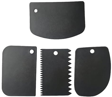 Cyberwork 4PCS Raspador de Masa Cortador de Masa en Espátula Plástico Negro Multi-Formas, Espátula Cocina para Repostería y Pasteleria, Pan, Pizza y Hornear