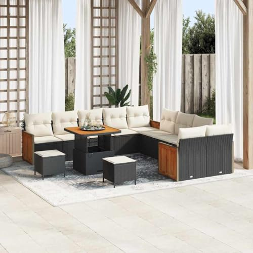 Keeushr Set di divani da giardino modulari da 17 pezzi in nero e crema in resistente rattan sintetico con cuscini resistenti alle intemperie e configurazione flessibile del gruppo di seduta per