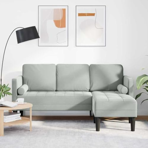 Traylux Hörnsoffa med kudde i ljusgrått polyestersammetsöverdrag, 3-sitsig lounge bostadslandskap, modulär design, hållbar, bekväm, perfekt för vardagsrum, gästrum eller kontor