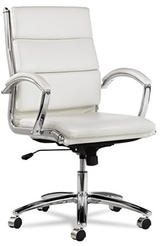 Alera Neratoli Mid-Back Swivel/Tilt Chair, White Faux Leather, Chrome Frame