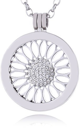 Morella Damen Halskette 70 cm Edelstahl mit Amulett und Coin 33 mm Sonnenblume Silber in Schmuckbeutel