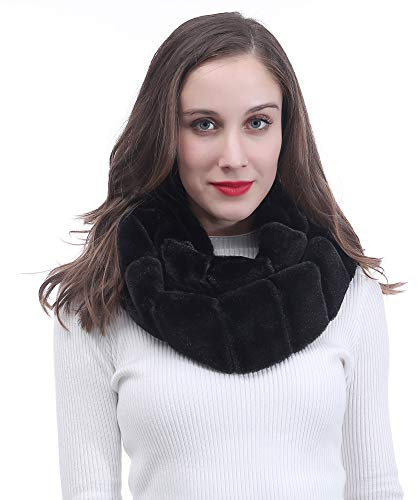 Lina & Lily Faux Fur Winter Double Loop Infinity Scarf (Black)