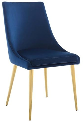 Modway Viscount Performance Velvet Dining Side Chair with Gold Stainless Steel Legs in Navy