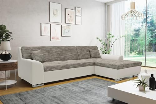 DOMO. collection Divano ad angolo Treviso, divano a forma di L, in similpelle e tessuto, divano ad angolo, 267 x 178 x 83 cm (larghezza x profondità x altezza), grigio/bianco