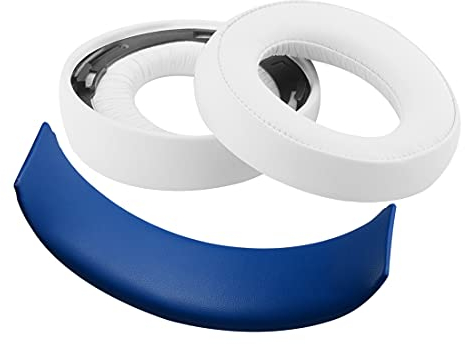 GEEKRIA Earpad Replacement for Playstation Gold Wireless/Sony PS4 / PS3 / PSV Gold Wireless Headphone Ear Pad and Headband Pad/Ear Cushion + Headband Cushion/Repair Parts Suit (White/Blue)