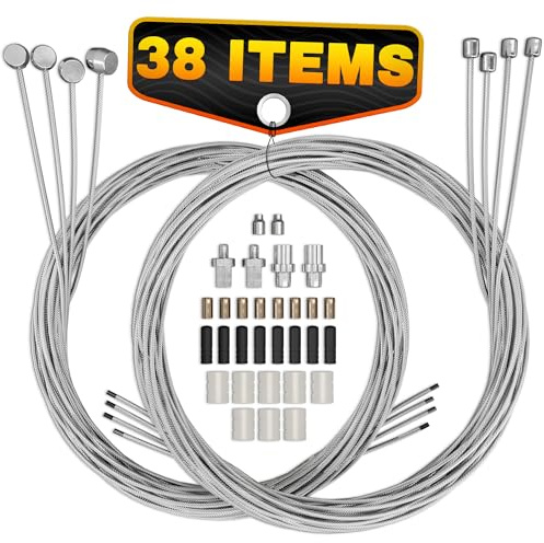 8 Pcs Bike Brake Cable Kit with Bike Shifter Cable – Stainless Steel Wire Set, Complete 38-Piece Inner Replacement Set with 4 Brake Lines (1800mm x 1.5mm) + 4 Gear Shift Wires – Fits Road, MTB & BMX