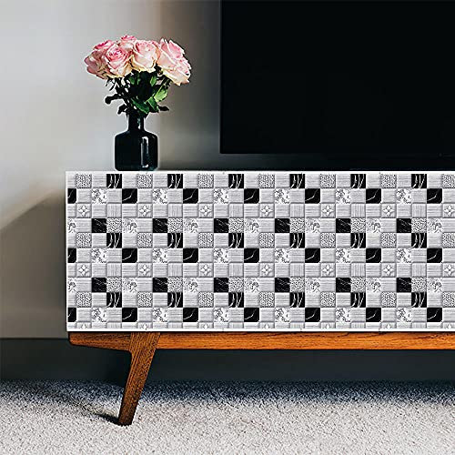 Stick on Tiles Checkered Gray Black Tile Stickers PVC Self Adhesive Wall Tiles Heat Resistant Tile Stickers for Kitchen Bathroom Waterproof Peel and Stick Floor Tiles Tile Paint 30x30cm