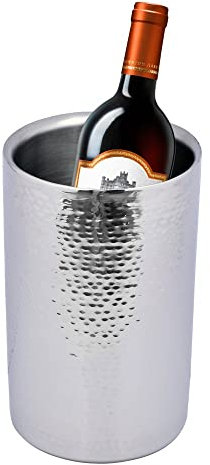 Kosma Raffreddatore per vino a doppia parete, in acciaio inox, dimensioni 12 x 20 cm, refrigeratore per bevande con finitura martellata | refrigeratore per bottiglie di vino