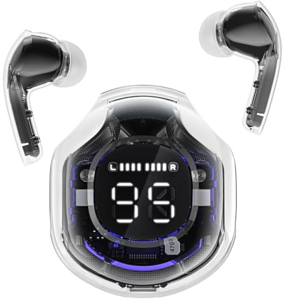 ACEFAST T8 Trådlösa bluetooth-hörlurar, in-ear hörlurar med ENC brusreducering och HiFi Stereo, genomskinliga hörlurar med LED-skärm, touch-kontroll vattentät sporthörlurar, kall svart
