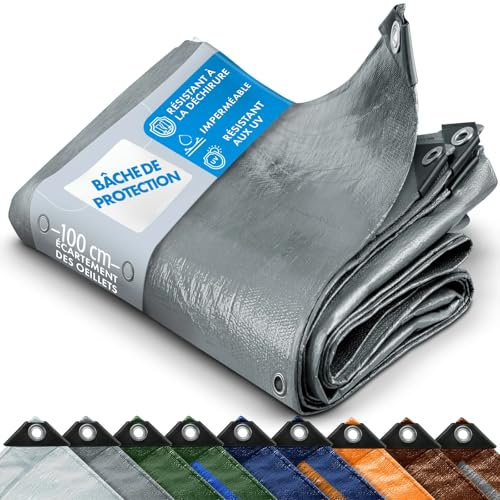 KARAT - Bâche de Protection - Tarpaulin étanche, résistant à la déchirure - Bâche avec Oeillets Inoxydable - Couverture extérieure pour travaux - Epaisse densité 80 g/m², Argent 3x4 m