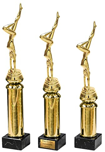 eberin – Turnerin Pokal Trophäe Award in 3 Größen – Turnen Damen Handstand – Goldsäule Marmor Schwarz – Auszeichnung mit oder ohne Gravur