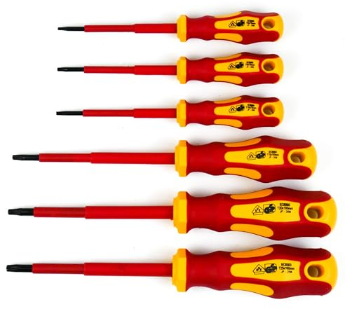 INGDAUM® VDE - Destornillador Torx para tornillos Torx T8, T9, T10, T15, T20, T25, T30 y T40, aislado contra 1000 V (T8, T9, T10, T15, T20 y T25)