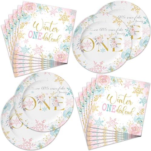 Frerand 40Packs Winter one derland decorations birthday Party Supplies include 20 plates, 20 napkins for the Winter one derland party decoration
