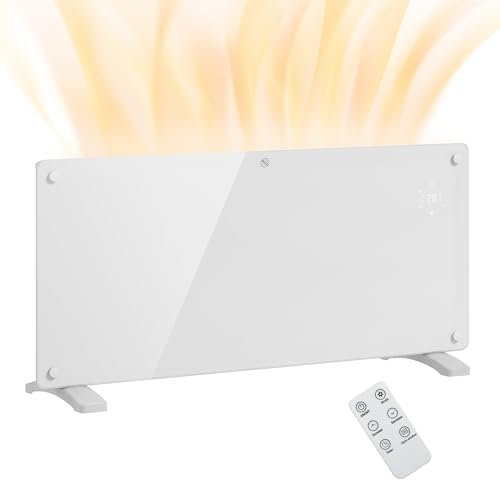 HOMCOM Stufa Elettrica Basso Consumo, 2000W Silenzioso Termoconvettore Elettrica da Parete e Terra, Termosifone Elettrico con Termostato, Timer 24h/Settimanale, Display LED e Telecomando, Bianco