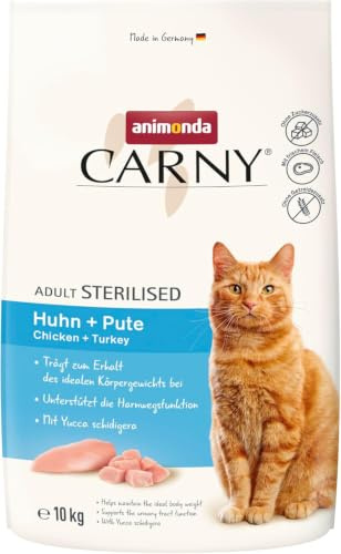 animonda Carny Katter, torrfoder, kyckling + kalkon (1 x 10 kg), torrfoder för steriliserade katter utan socker och spannmål, med massor av färskt kött