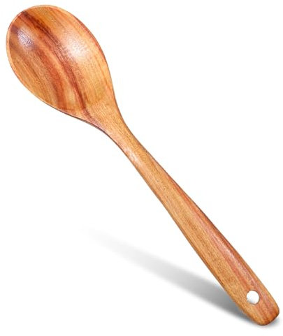 Qianyu Teak Wooden Spoons Natural Kitchen Utensils Wood Cooking Spoon Heat Resistant Meal Rice Scoop Wood Ladle Cutlery Tool for Serving Salad Stirring Non-Stick Cookware(Cooking Spoon)