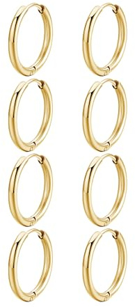 JUZICHEN 4 Paires Boucles D'Oreilles Créoles Pour Femme, 14K Plaqué Or Boucles d'Oreilles Creoles, Hypoallergénique Creole Argent (Or, 4 paires de 16 mm)